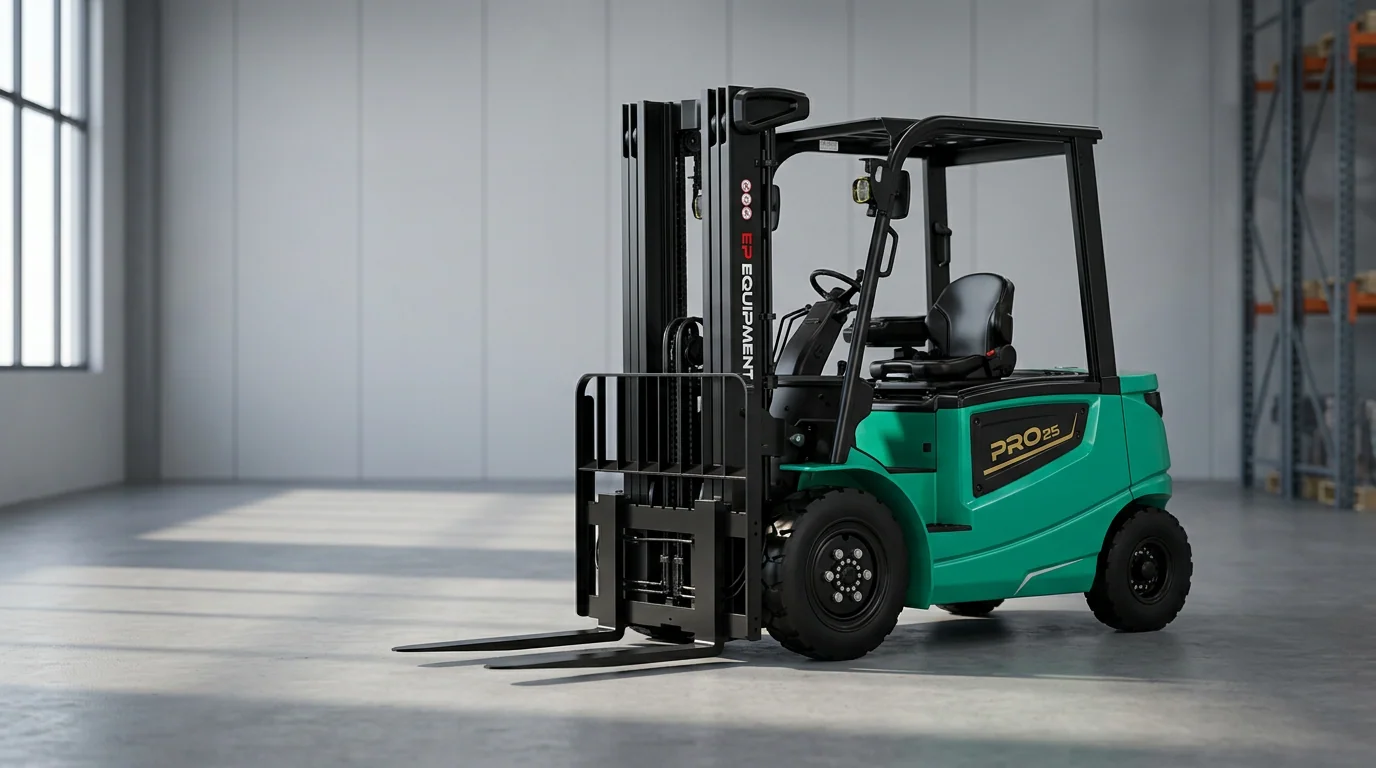 Grønn elektrisk motvektstruck i minimalistisk lager